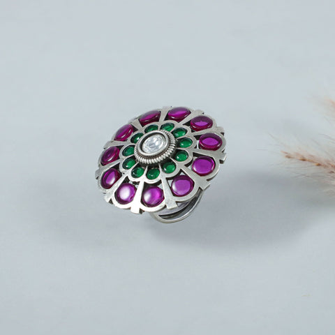 Swathi Vibrant Festive Stone Silver Ring
