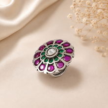 Swathi Vibrant Festive Stone Silver Ring