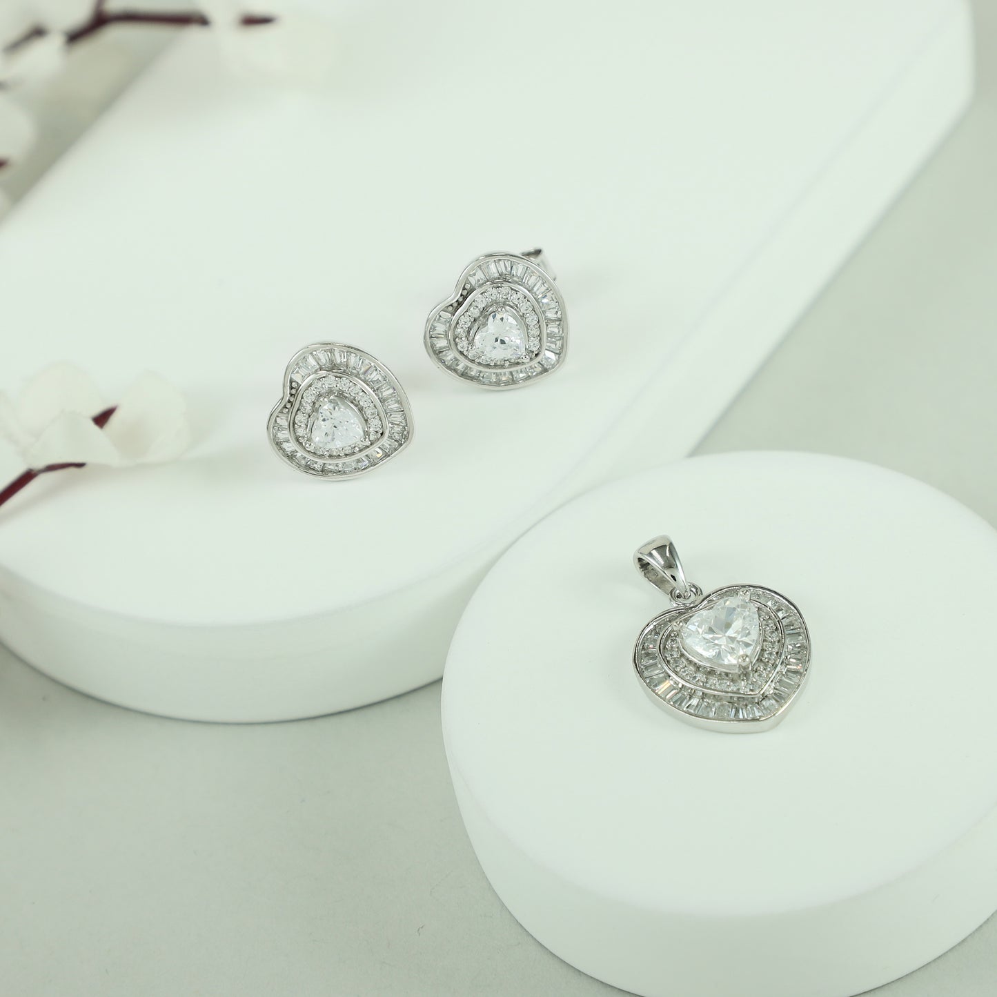 Heart Shaped CZ Silver Pendant Set