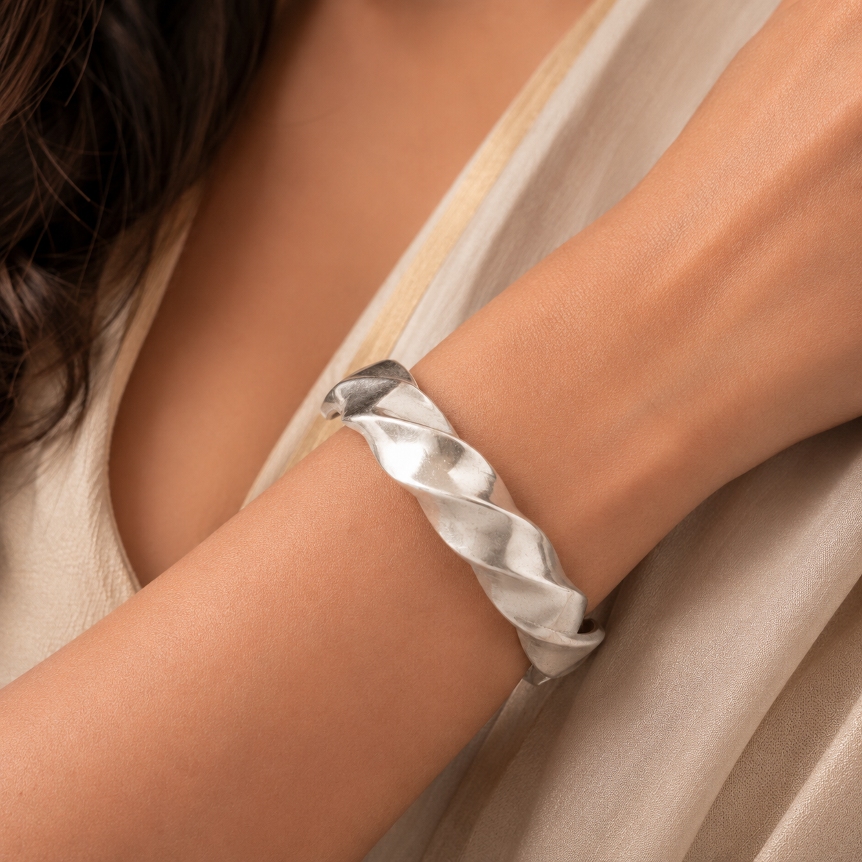 Kiran Modern Cuff Silver Bracelet