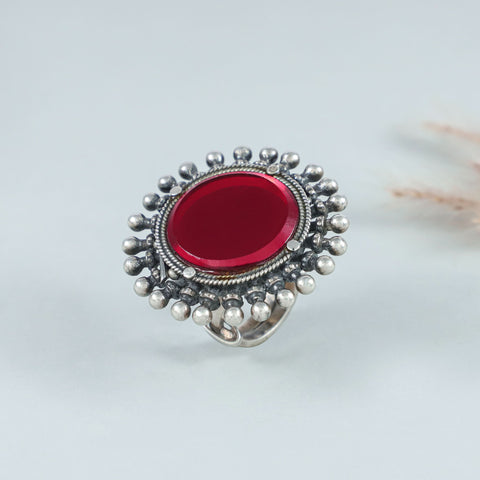 Diya Red Coral Sterling Silver Ring