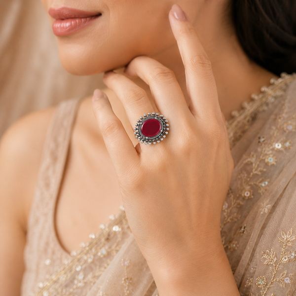 Diya Red Coral Sterling Silver Ring