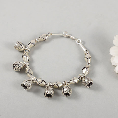 Pooja Bud Charm Rose Silver Bracelet