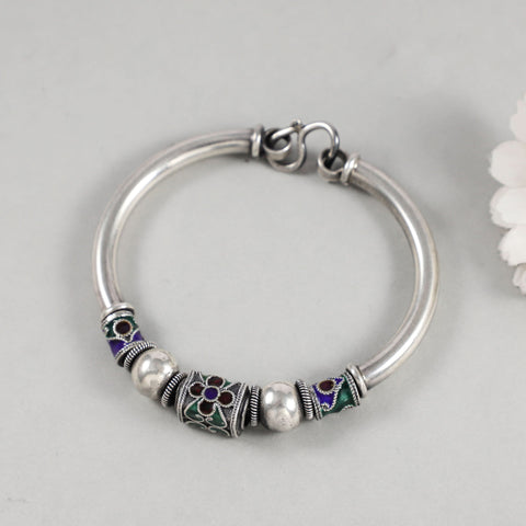 Gulnaaz Phoolkari Enamel Charm Silver Bracelet