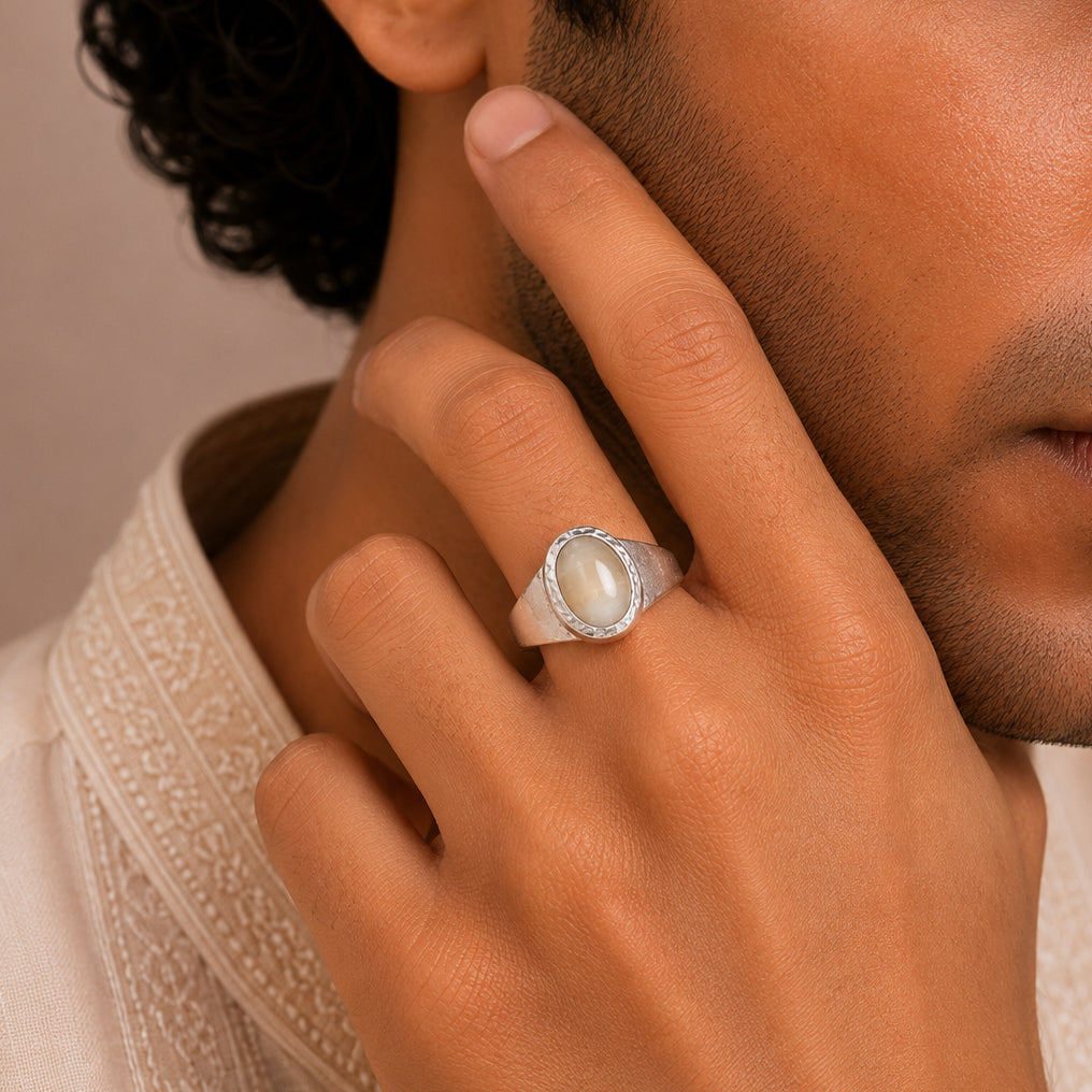 Arun Moonstone Classic Silver Ring For Him