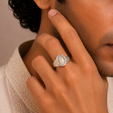 Arun Moonstone Classic Silver Ring For Him
