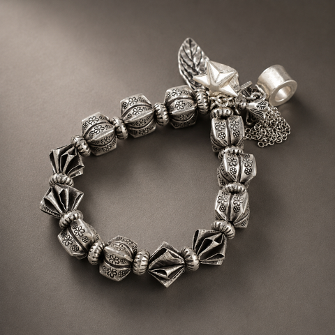 Prakriti Bead Leaf Star Silver Bracelet