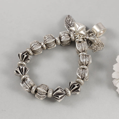 Prakriti Bead Leaf Star Silver Bracelet
