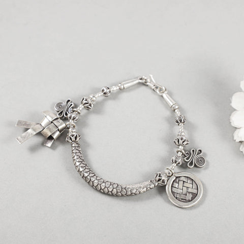 Kavya Charm Silver Chain Link Bracelet