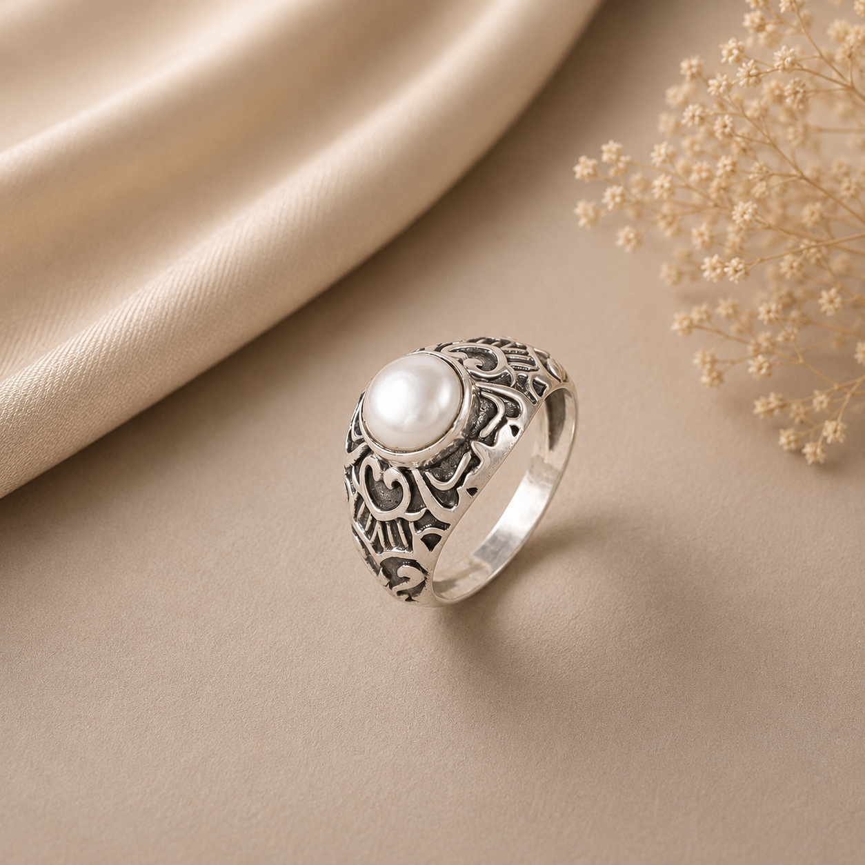 Shreya Turkish Style Silver Ring With Pearl