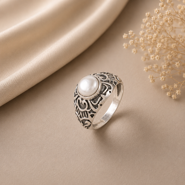 Shreya Turkish Style Silver Ring With Pearl