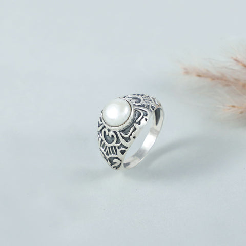 Shreya Turkish Style Silver Ring With Pearl