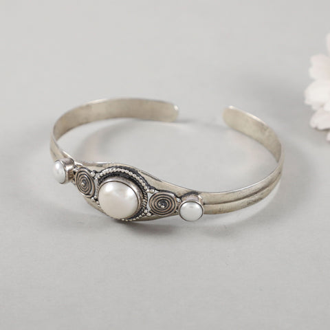 Kanika Elegance Silver Pearl Cuff Bracelet