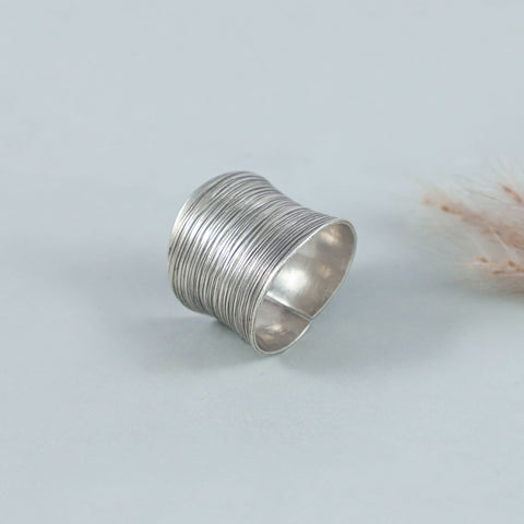 Anjali Ribbed Statement Silver Ring