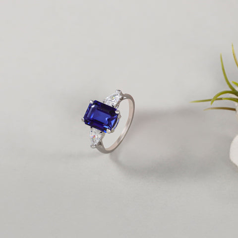 Saanvi Emerald Cut Deep Blue Ring