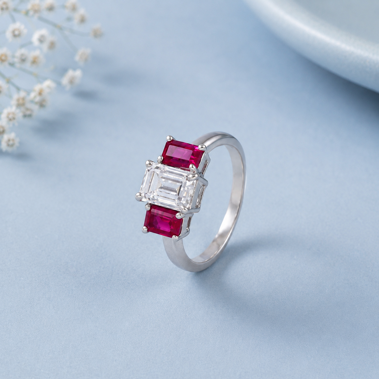 Pooja Square Cut Red Gemstones Ring