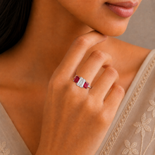 Pooja Square Cut Red Gemstones Ring