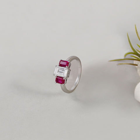 Pooja Square Cut Red Gemstones Ring