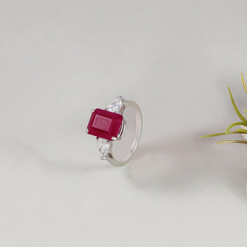 Meera Emerald Cut Red Gemstone Ring