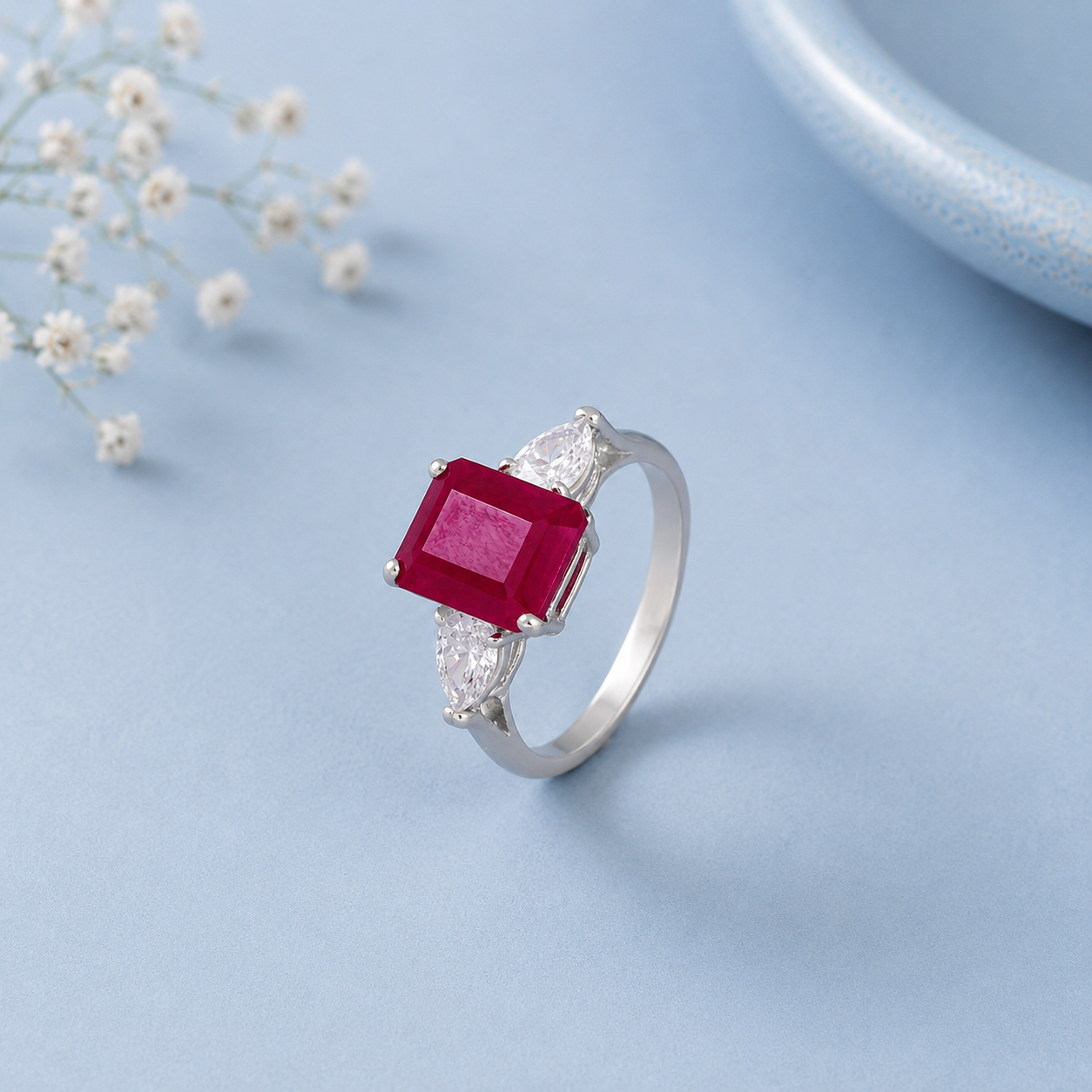 Meera Emerald Cut Red Gemstone Ring