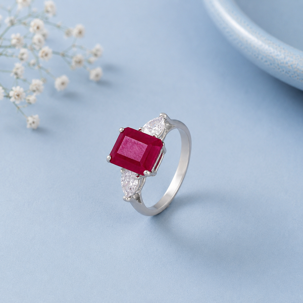 Meera Emerald Cut Red Gemstone Ring