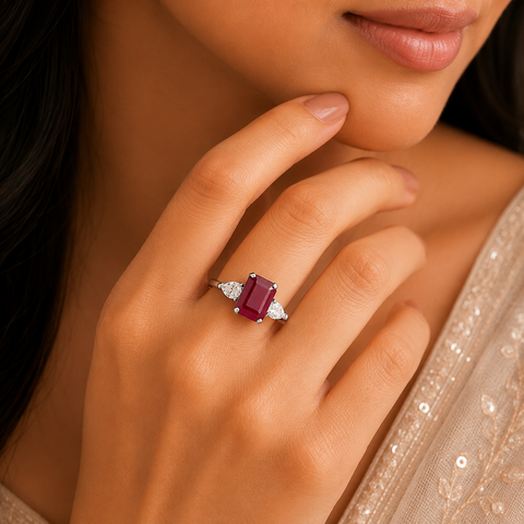 Meera Emerald Cut Red Gemstone Ring