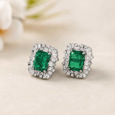 Square Shaped Cut Green Stone Earrings