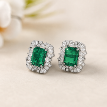 Square Shaped Cut Green Stone Earrings
