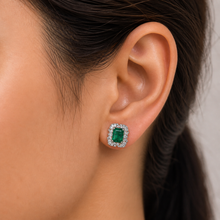 Square Shaped Cut Green Stone Earrings