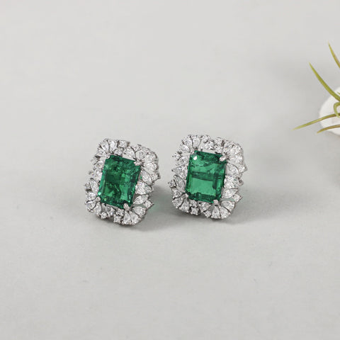 Square-Shaped Cut Green Stone Earrings