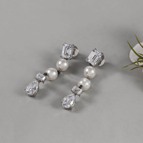Kavya Crystal Drop Line Pearl Earrings