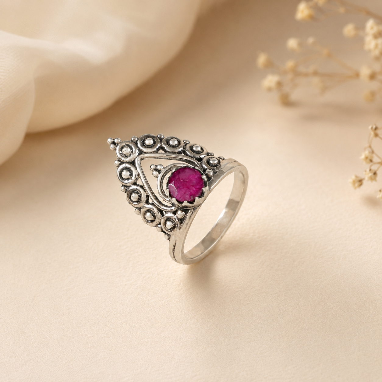 Varnika Vintage Motif Silver Ring