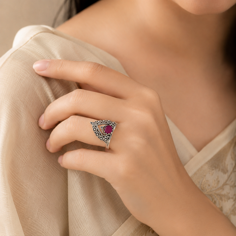 Varnika Vintage Motif Silver Ring