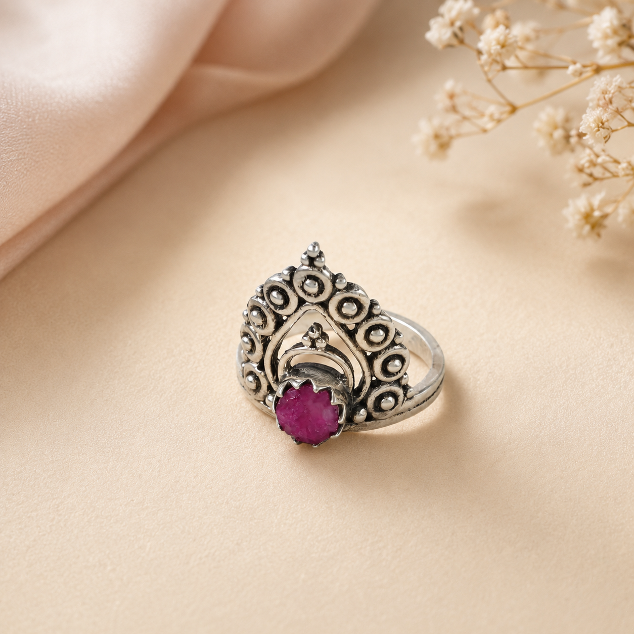 Varnika Vintage Motif Silver Ring
