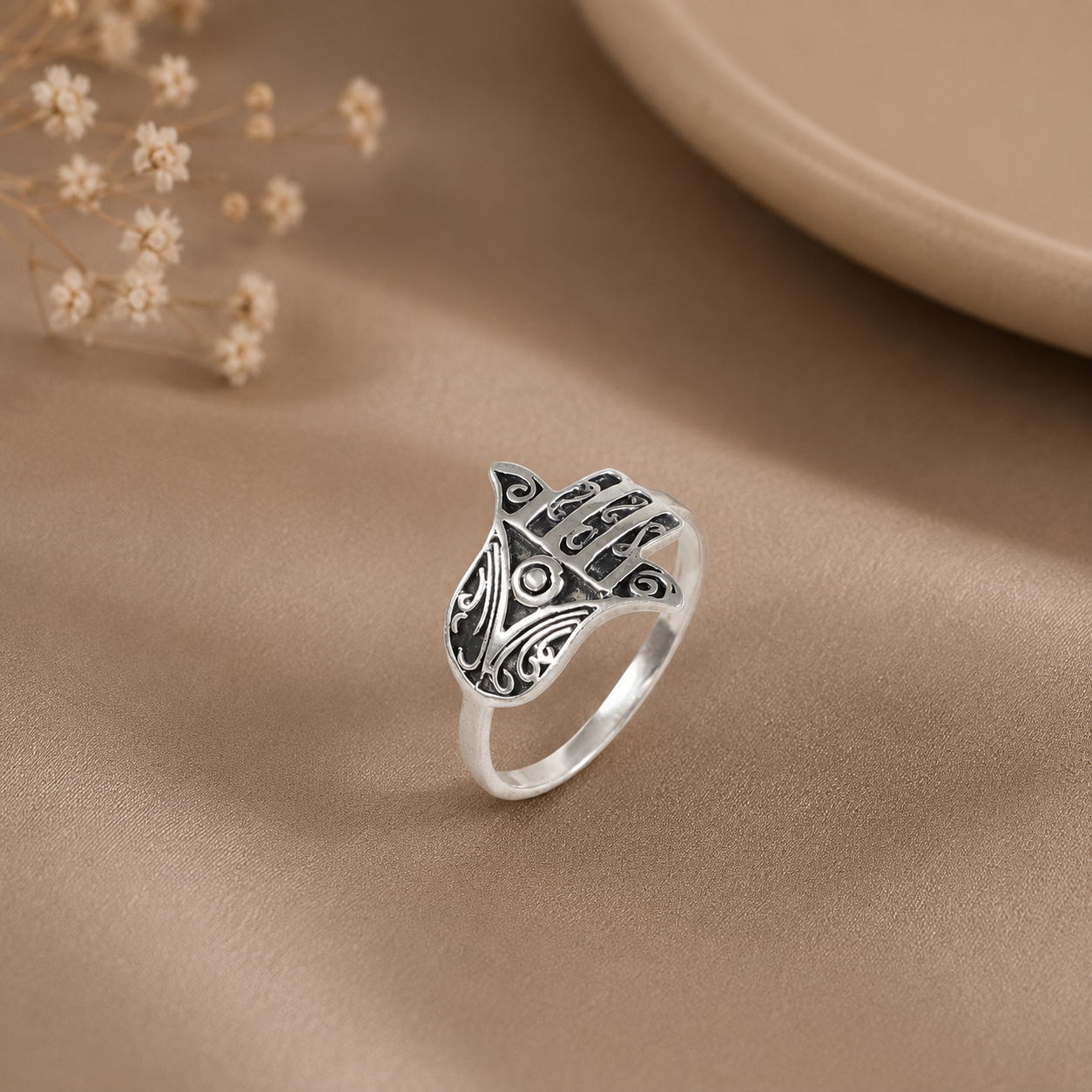 Meera Blessing Hand Silver Ring