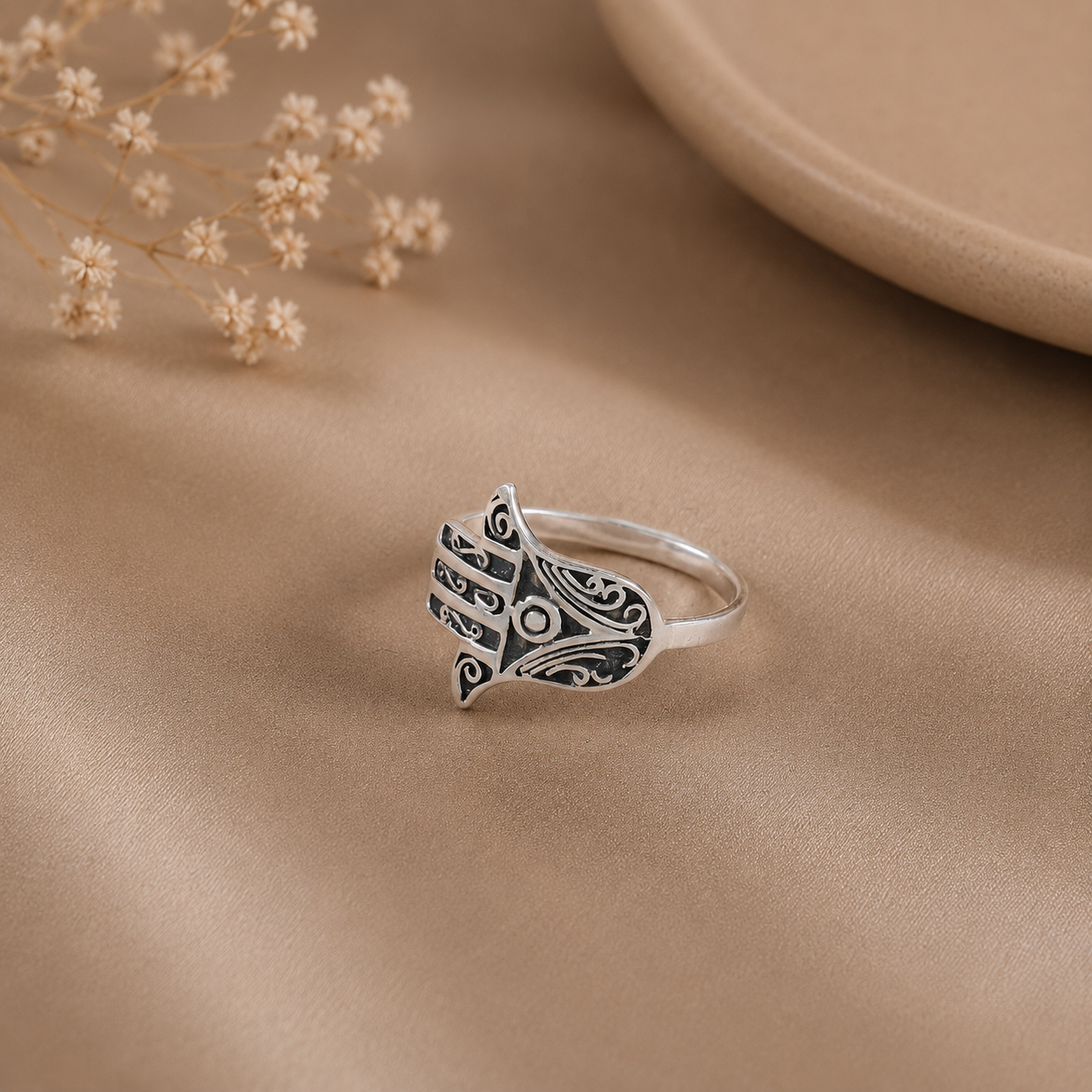 Meera Blessing Hand Silver Ring
