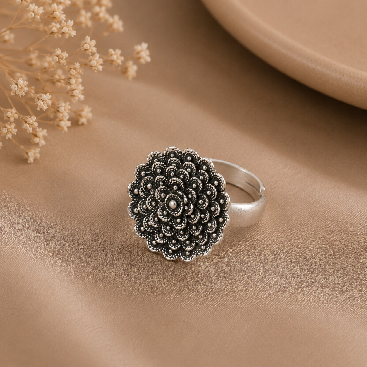 Tara Regal Floral Design Silver Ring