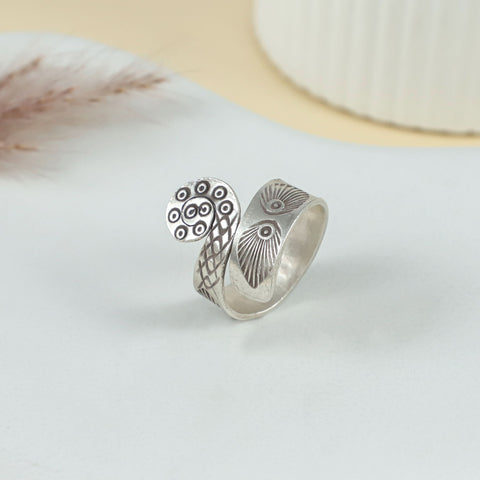 Diya Peacock Wrap Silver Ring