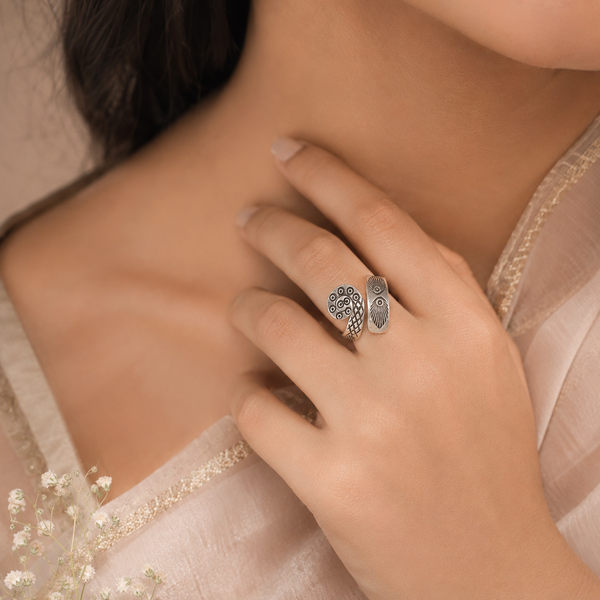 Diya Peacock Wrap Silver Ring