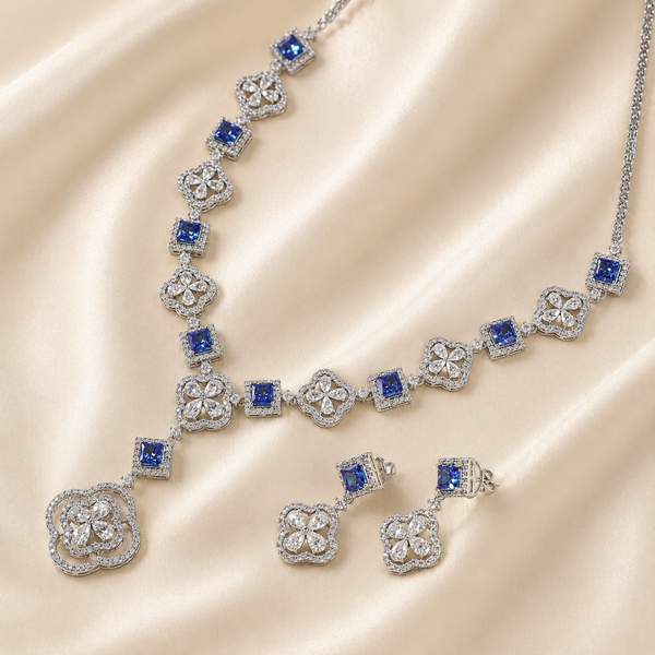 Anaya Blue Stones And Floral Necklace Set
