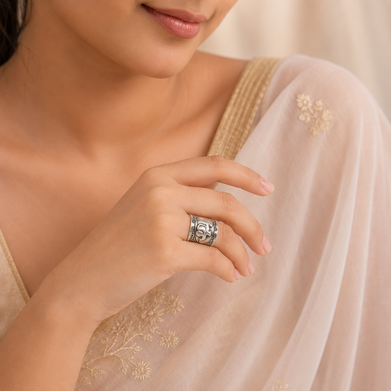 Kavya Elephant Blessing Silver Ring