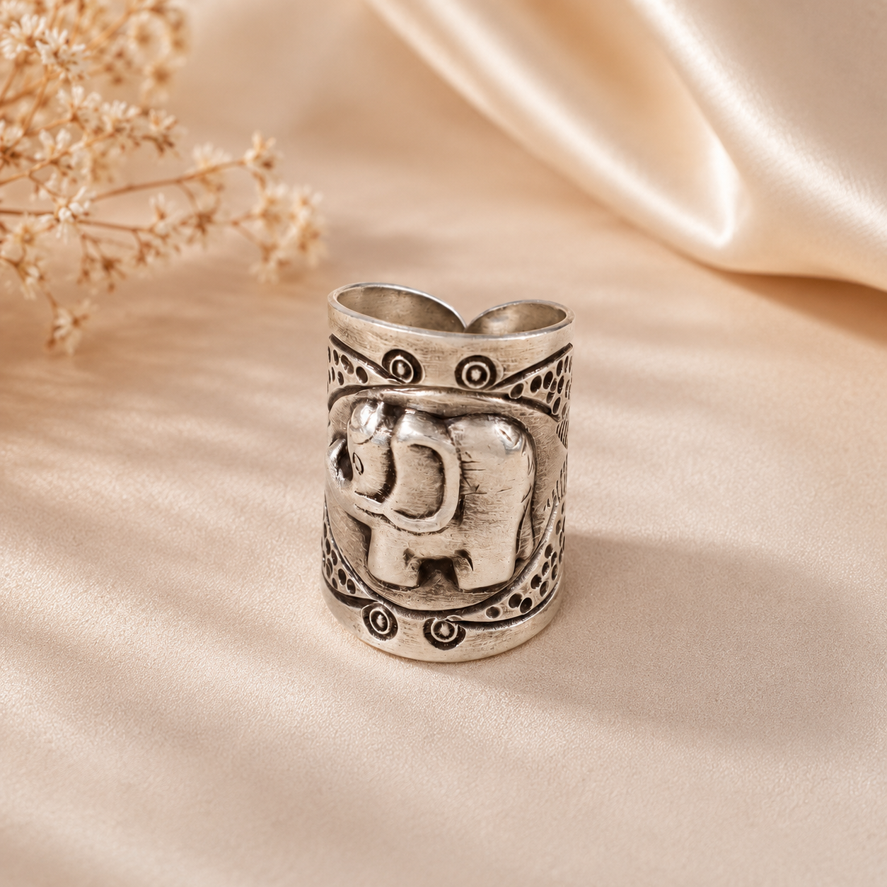 Kavya Elephant Blessing Silver Ring