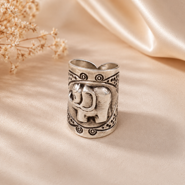 Kavya Elephant Blessing Silver Ring