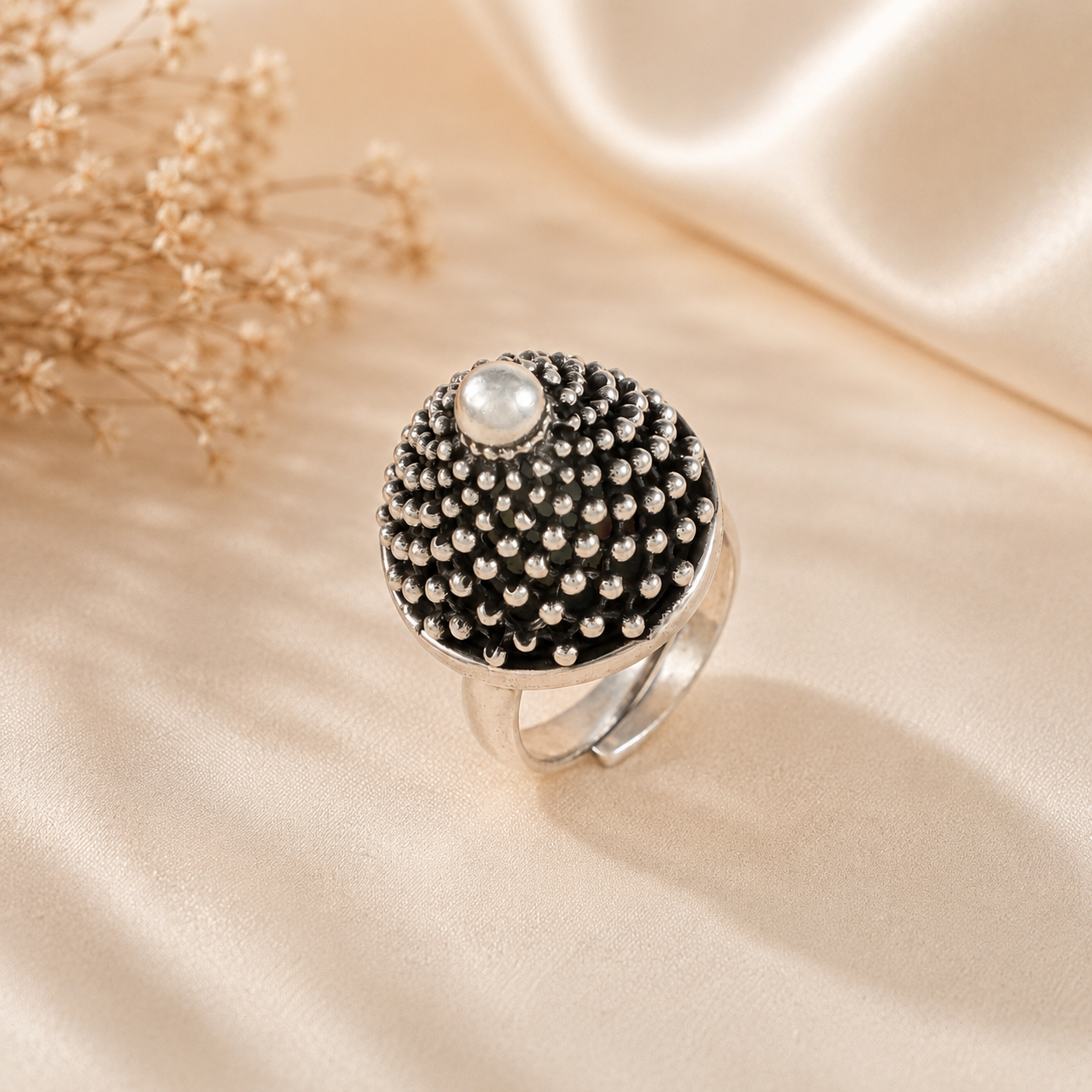 Naira Antique Pearl Dome Silver Ring