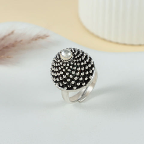 Naira Antique Pearl Dome Silver Ring
