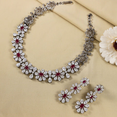 Aaranya Red Petal Necklace Set