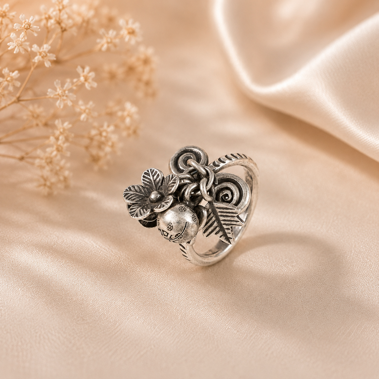 Riva Artistic Charm Drop Silver Ring