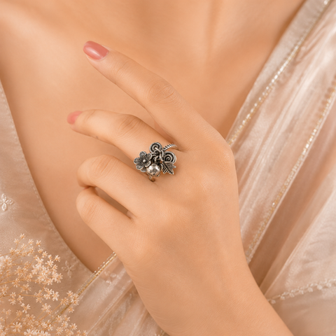 Riva Artistic Charm Drop Silver Ring