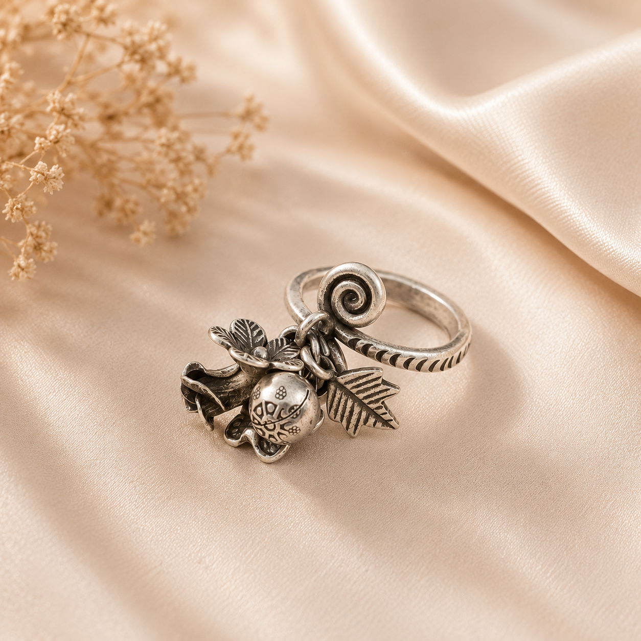Riva Artistic Charm Drop Silver Ring