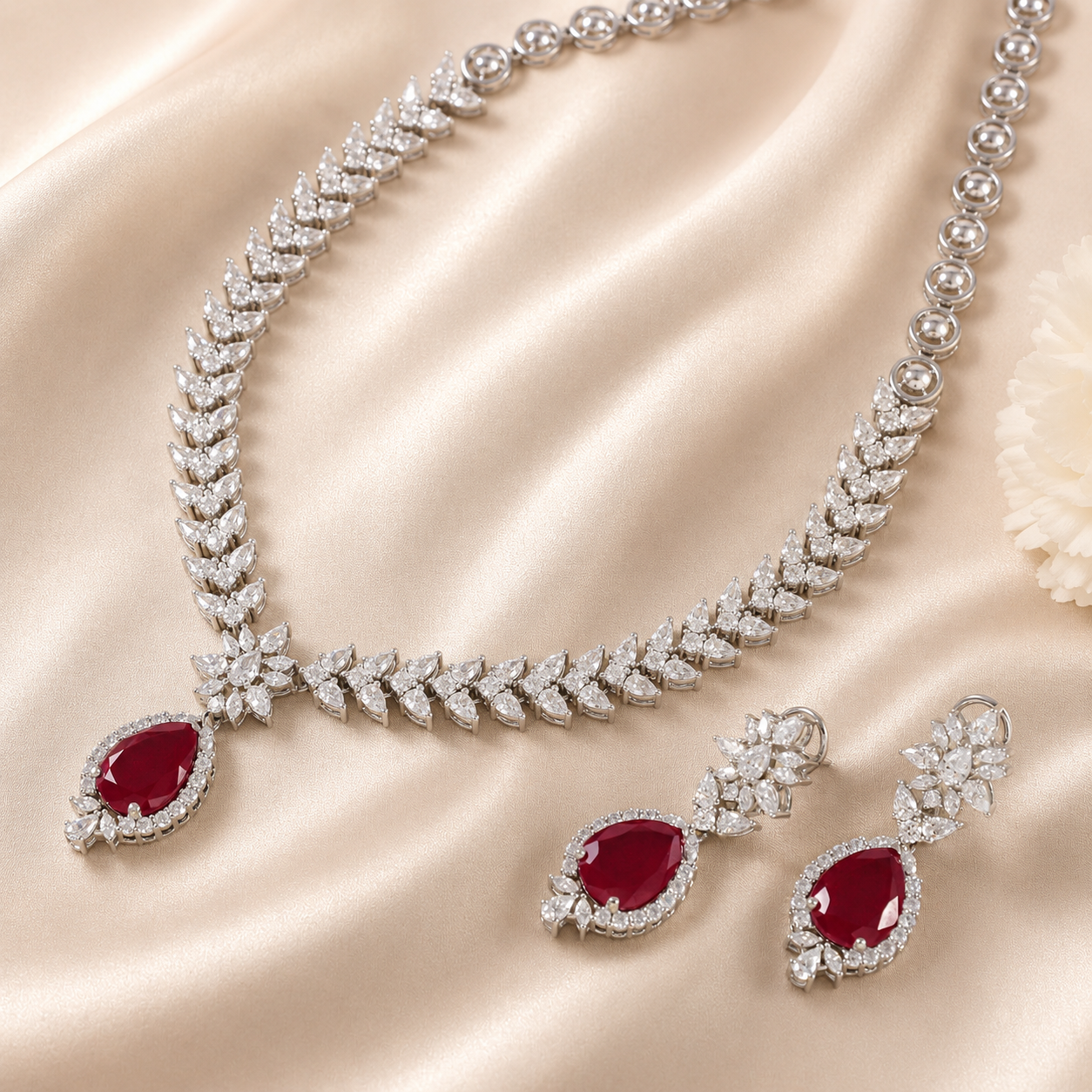 Kashvi Crimson Leaf Design Necklace Set